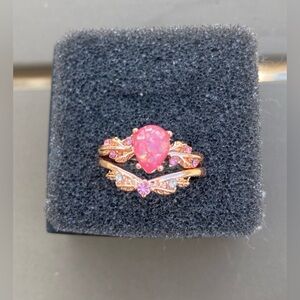 Rose Gold Pink Opal 2 Piece Gemstone Ring